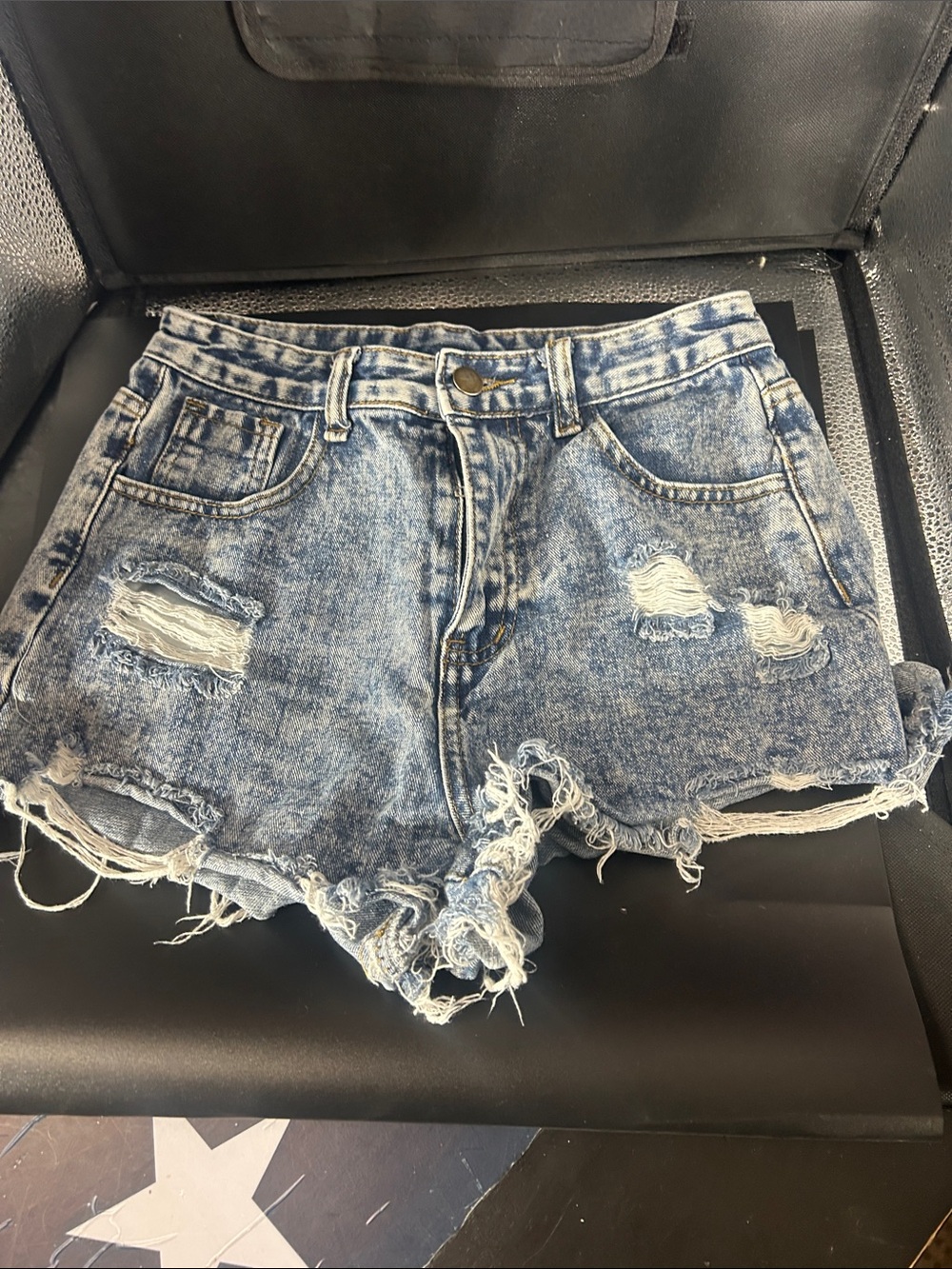 SHEIN Acid Wash Distressed Denim Shorts - Blue